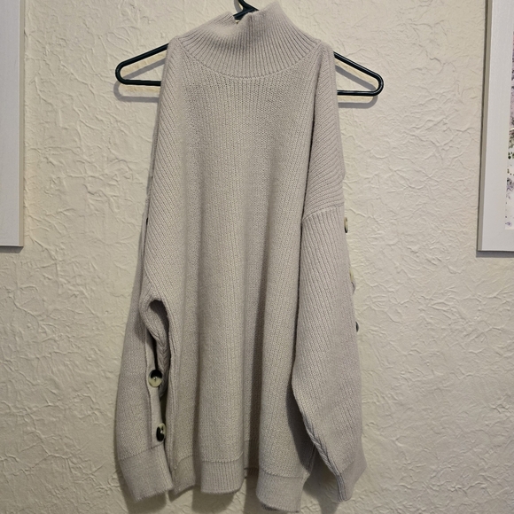 VENUS Beige Cold Shoulder Knit Sweater Brown Buttons Down LongSleeves Size SMALL - Picture 3 of 17